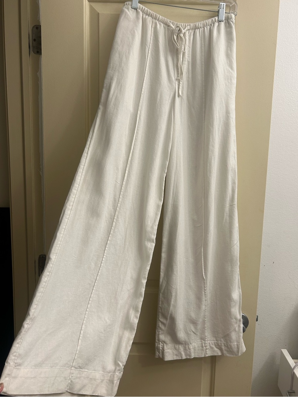 Off-white linen blend wide-leg Drawstring Pants
